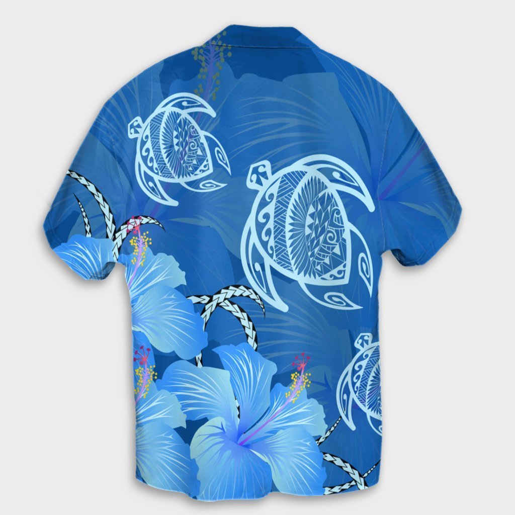 Hawaii Blue Hibiscus Turtle Polynesian Hawaiian Shirt - AH