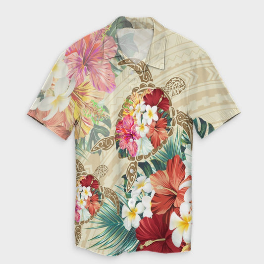 Hawaii Floral Turtle Hawaiian Shirt - Beige - AH