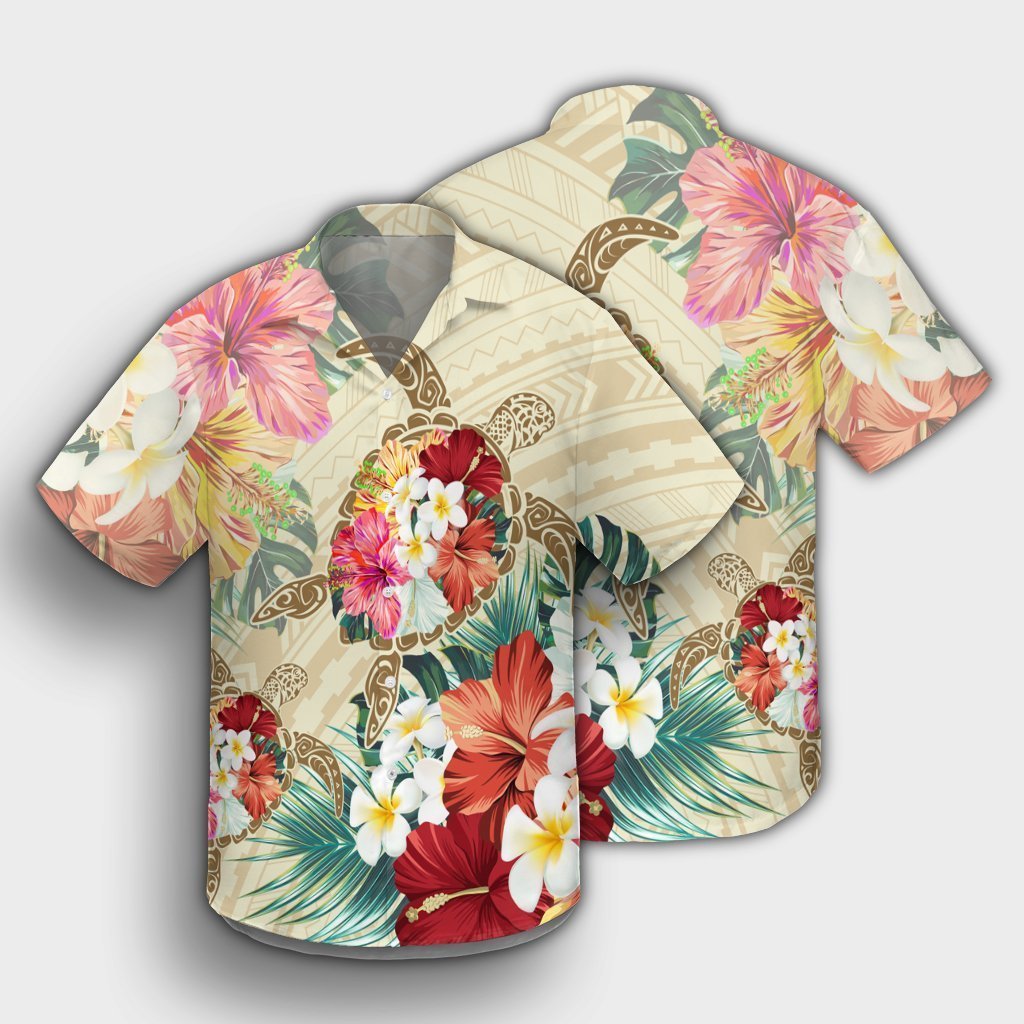 Hawaii Floral Turtle Hawaiian Shirt - Beige - AH