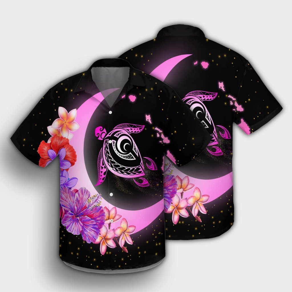 Hawaii Map Moon Star Turtle Plumeria Hibiscus Hawaiian Shirt - AH