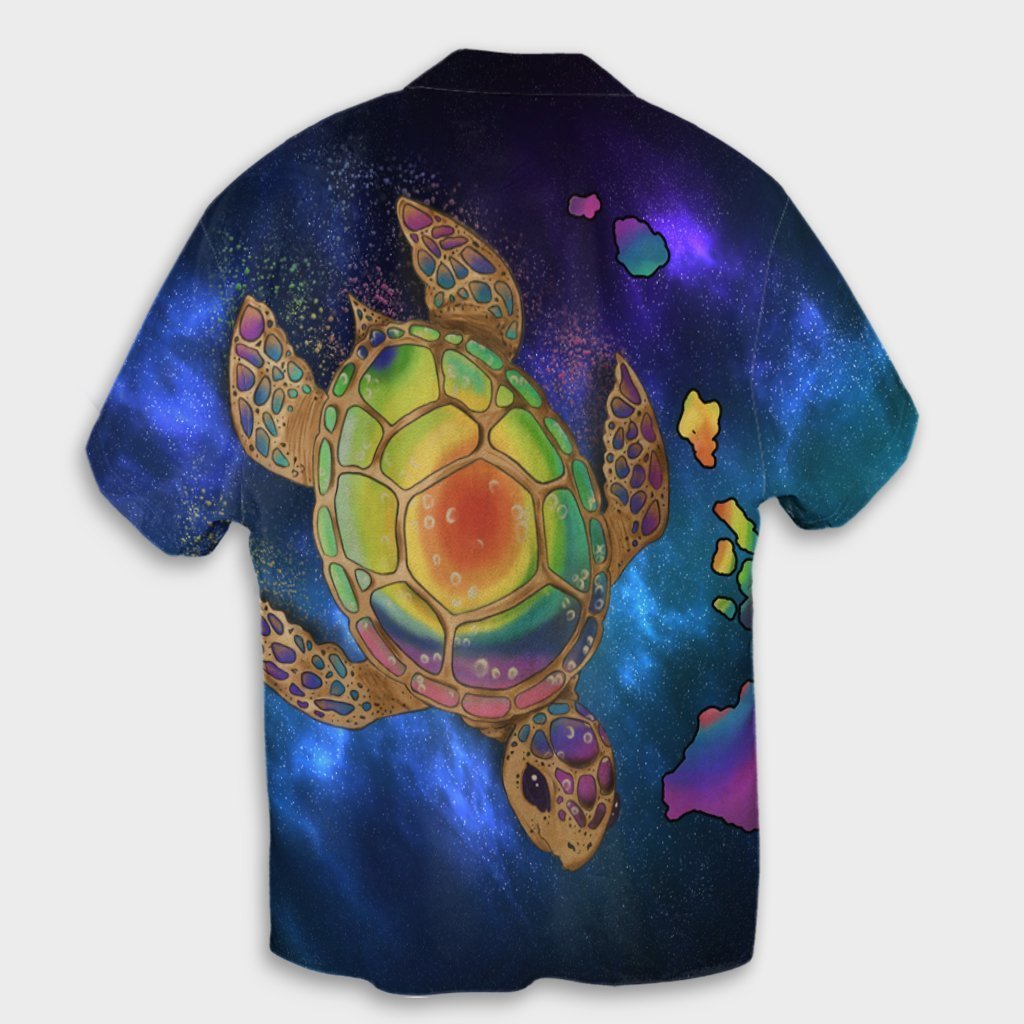 Hawaii Map Turtle Galaxy Hawaiian Shirt - AH - Blue