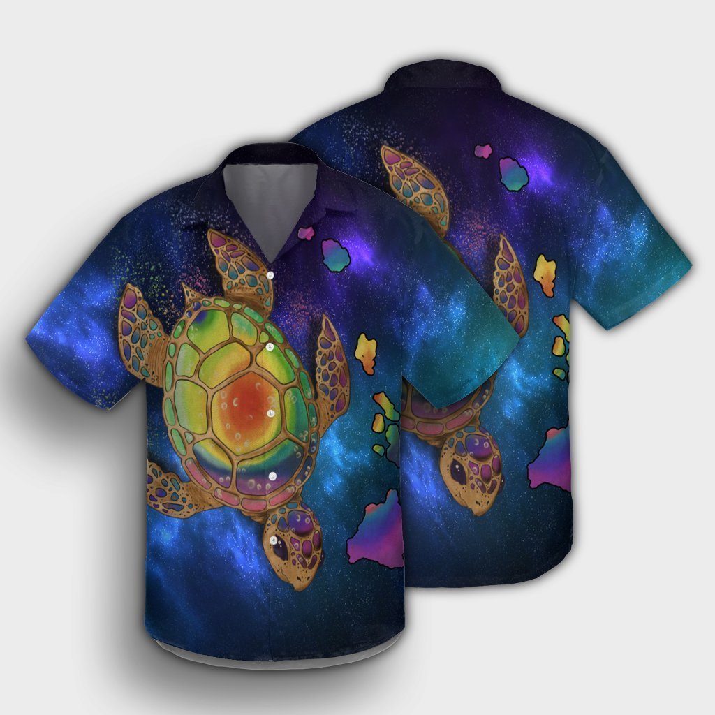 Hawaii Map Turtle Galaxy Hawaiian Shirt - AH - Blue