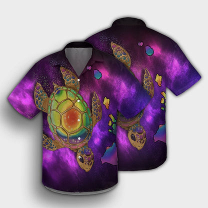 Hawaii Map Turtle Galaxy Hawaiian Shirt - AH - Purple