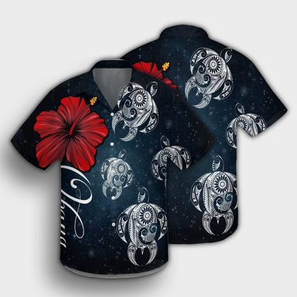 Hawaii Ohana Turtle Hibiscus Galaxy Hawaiian Shirt - AH