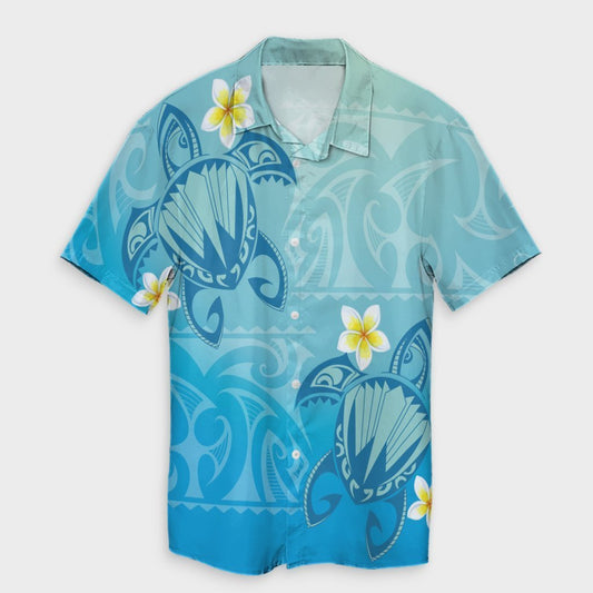 Hawaii Plumeria Deep Blue Turtle Hawaiian Shirt - AH