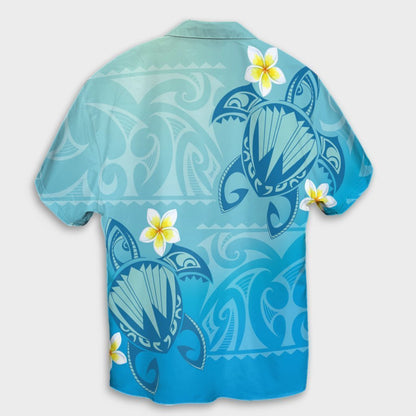 Hawaii Plumeria Deep Blue Turtle Hawaiian Shirt - AH