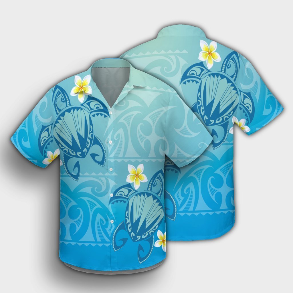 Hawaii Plumeria Deep Blue Turtle Hawaiian Shirt - AH