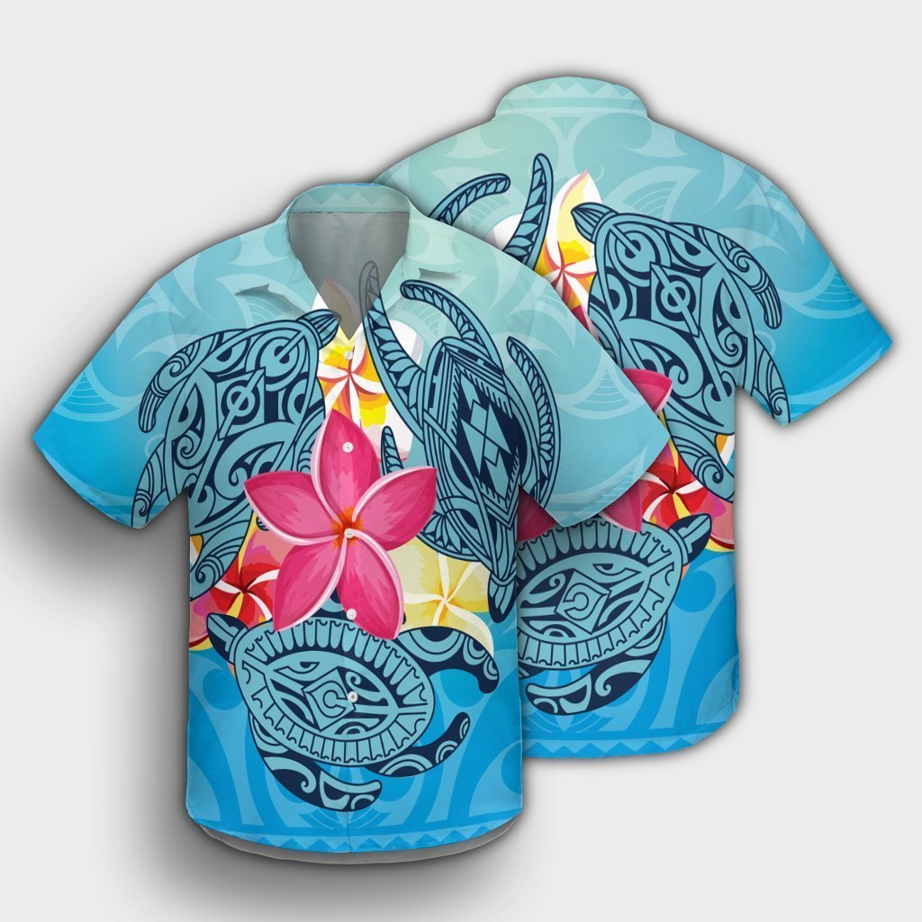 Hawaii Plumeria Deep Sea Circle Turtle Hawaiian Shirt - AH