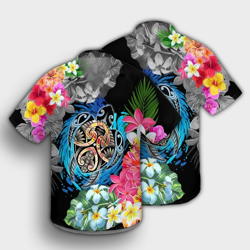 Hawaii Plumeria Hibiscus Wave Turtle Hawaiian Shirt - AH