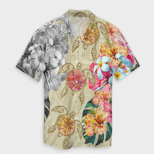 Hawaii Polynesian Flowers Swimming Turtles Hawaiian Shirt - AH