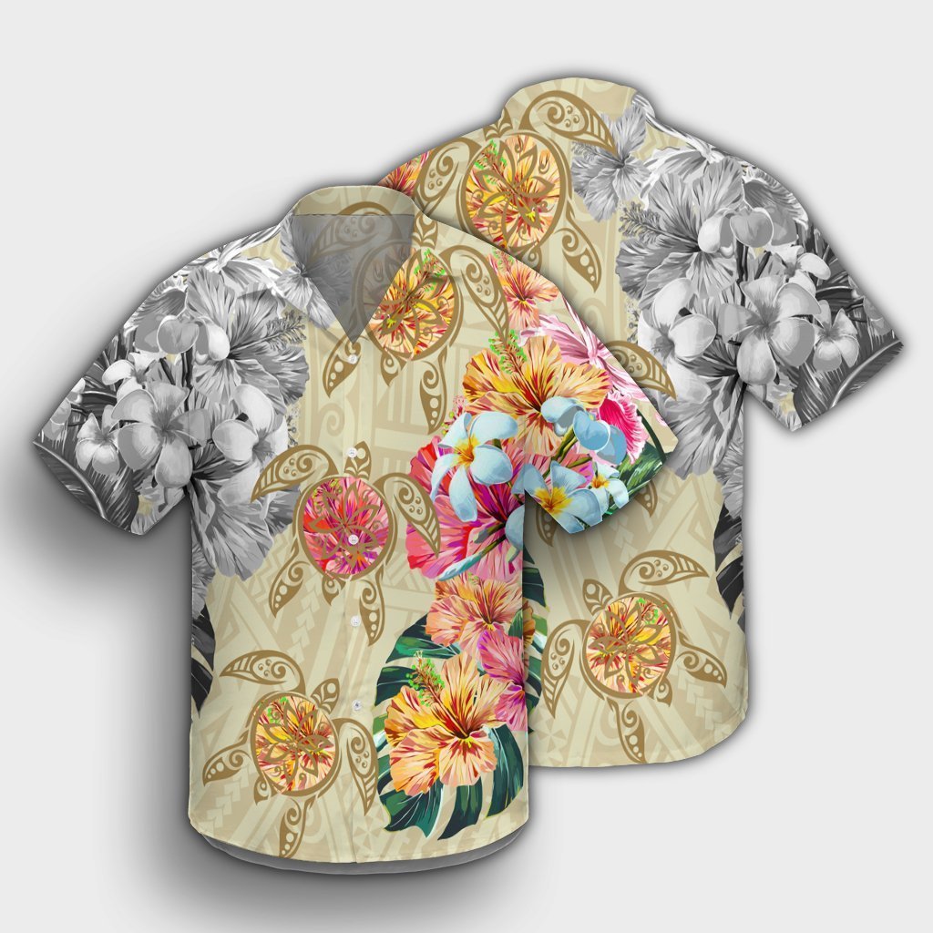 Hawaii Polynesian Flowers Swimming Turtles Hawaiian Shirt - AH