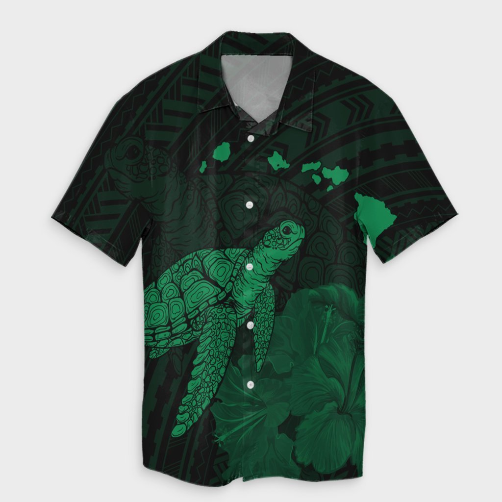 Hawaii Polynesian Hibiscus Turtle Map Hawaiian Shirt Green - AH