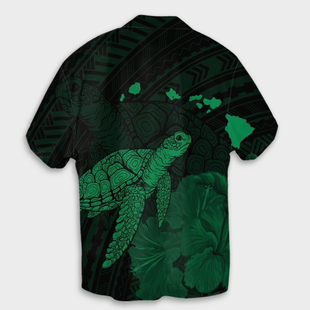 Hawaii Polynesian Hibiscus Turtle Map Hawaiian Shirt Green - AH