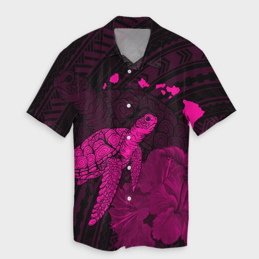 Hawaii Polynesian Hibiscus Turtle Map Hawaiian Shirt Pink - AH