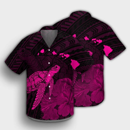 Hawaii Polynesian Hibiscus Turtle Map Hawaiian Shirt Pink - AH