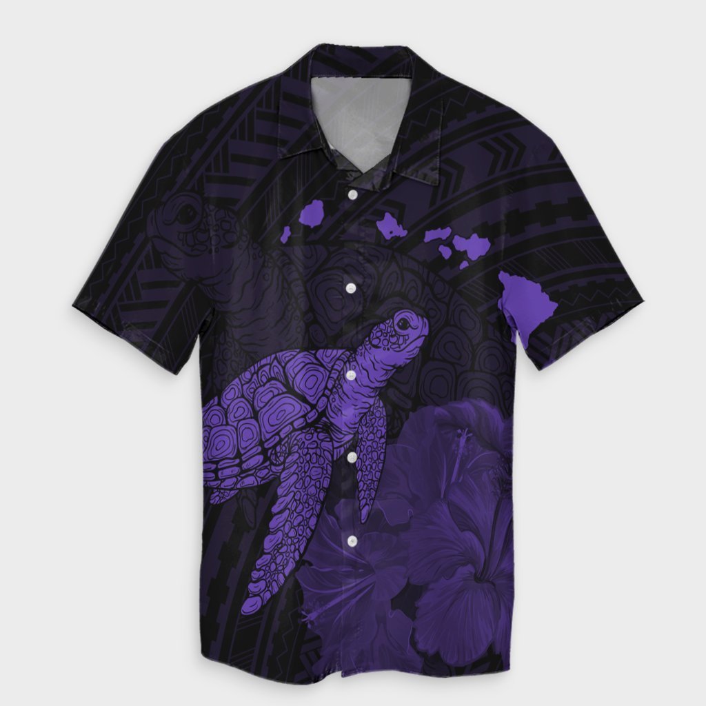 Hawaii Polynesian Hibiscus Turtle Map Hawaiian Shirt Purple - AH