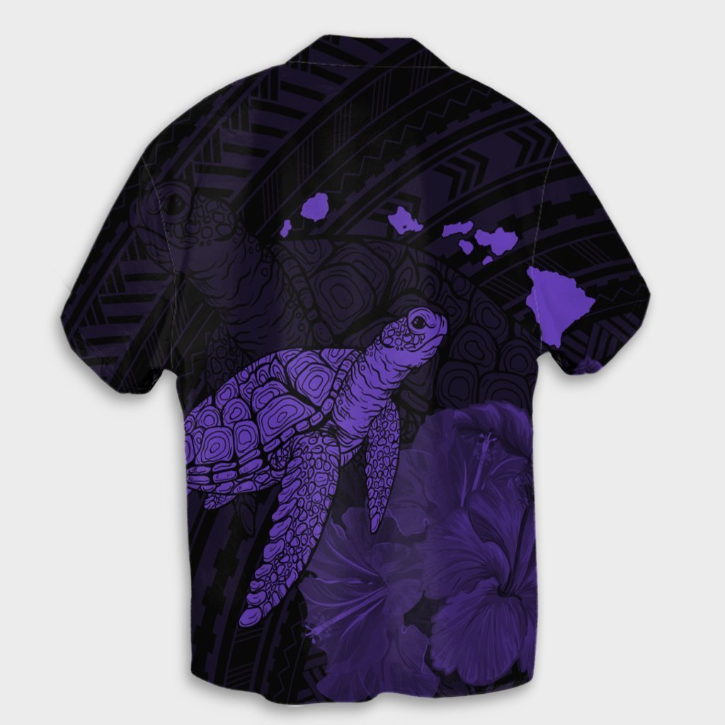 Hawaii Polynesian Hibiscus Turtle Map Hawaiian Shirt Purple - AH