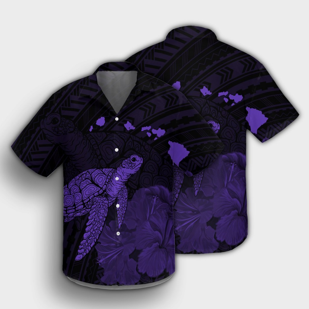 Hawaii Polynesian Hibiscus Turtle Map Hawaiian Shirt Purple - AH