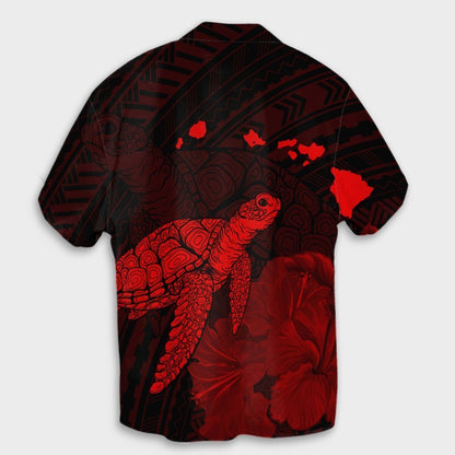 Hawaii Polynesian Hibiscus Turtle Map Hawaiian Shirt Red - AH