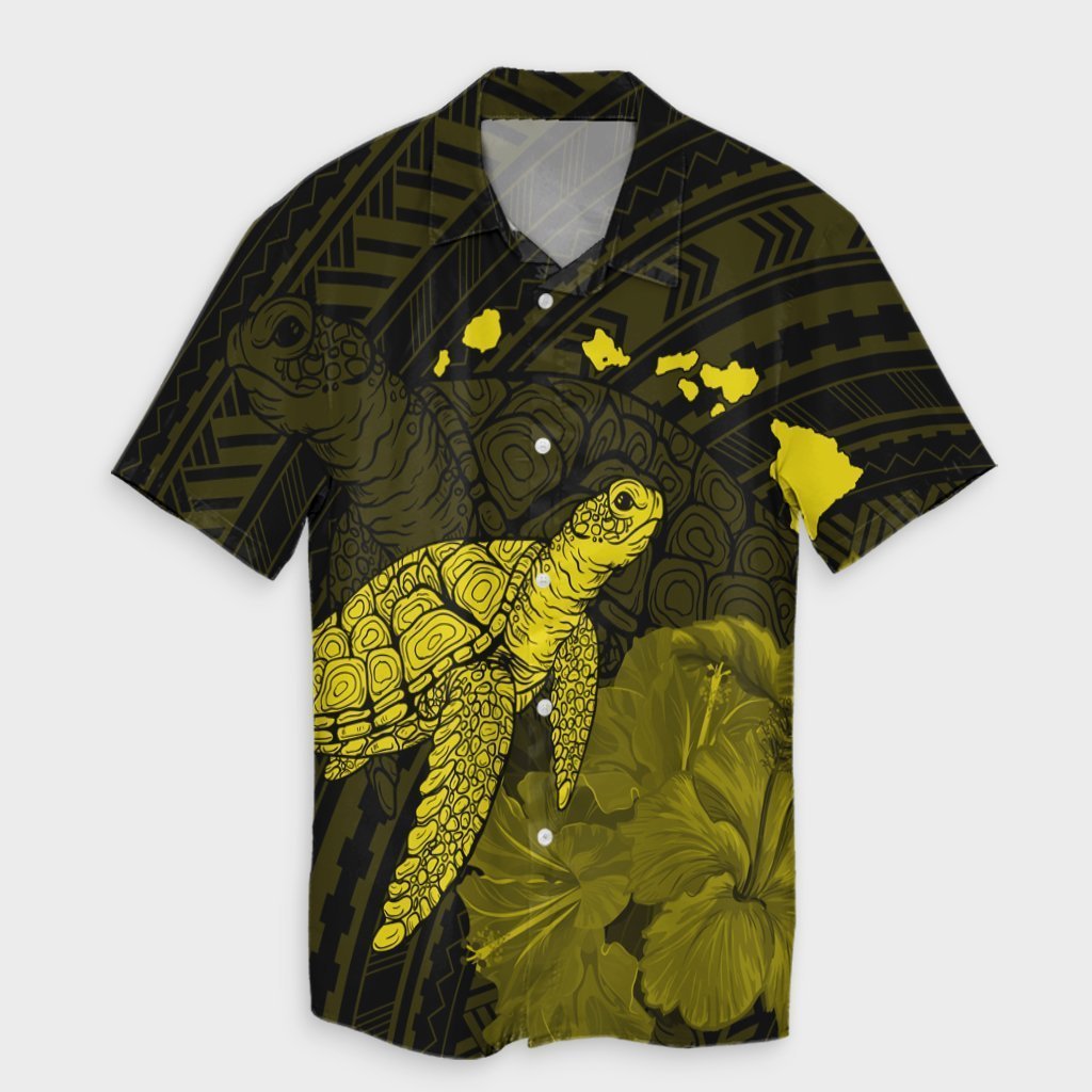 Hawaii Polynesian Hibiscus Turtle Map Hawaiian Shirt Yellow - AH