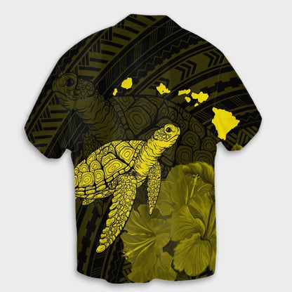 Hawaii Polynesian Hibiscus Turtle Map Hawaiian Shirt Yellow - AH