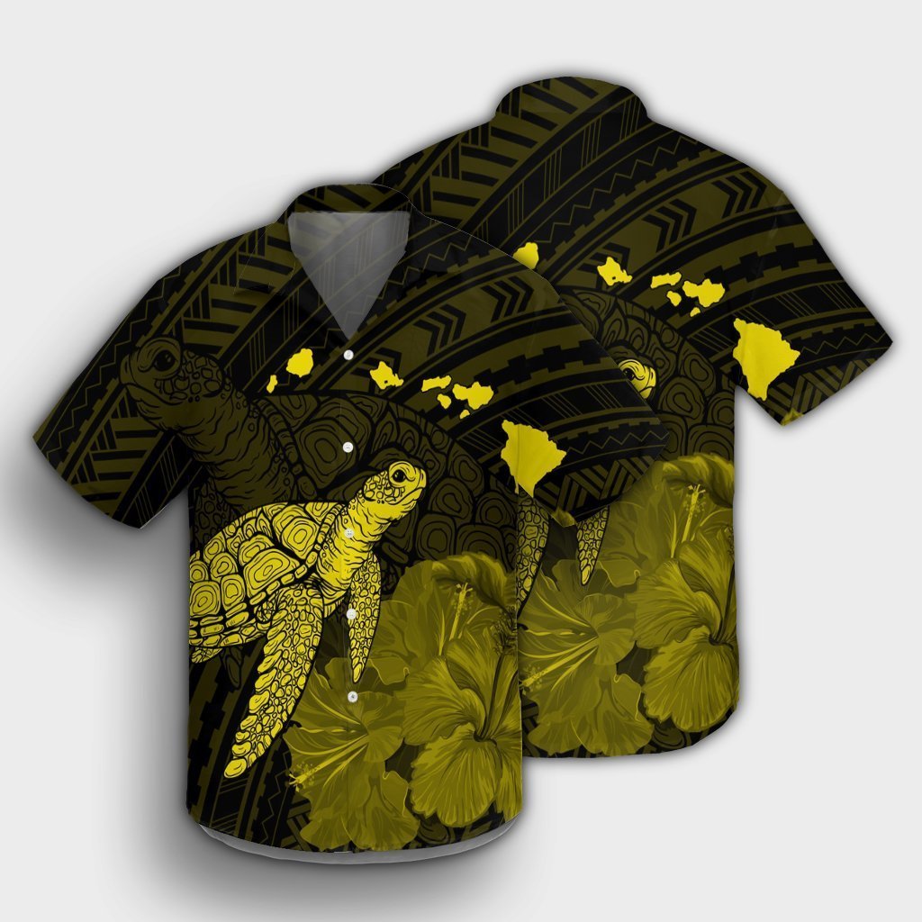 Hawaii Polynesian Hibiscus Turtle Map Hawaiian Shirt Yellow - AH