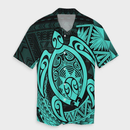 Hawaii Polynesian Turtle Hawaiian Shirt - Turquoise - AH