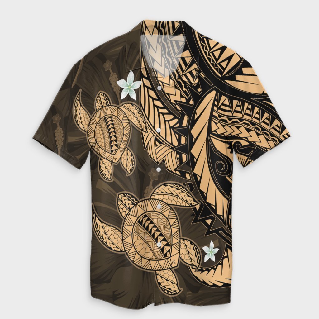 Hawaii Polynesian Turtle Hibiscus Hawaiian Shirt - Gold - AH