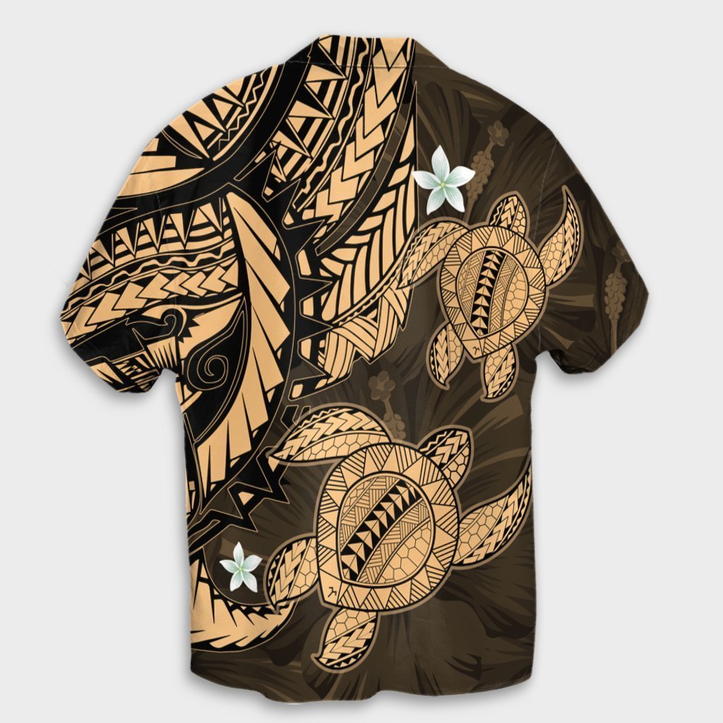 Hawaii Polynesian Turtle Hibiscus Hawaiian Shirt - Gold - AH