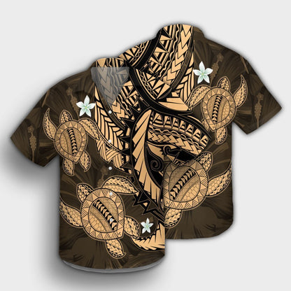 Hawaii Polynesian Turtle Hibiscus Hawaiian Shirt - Gold - AH