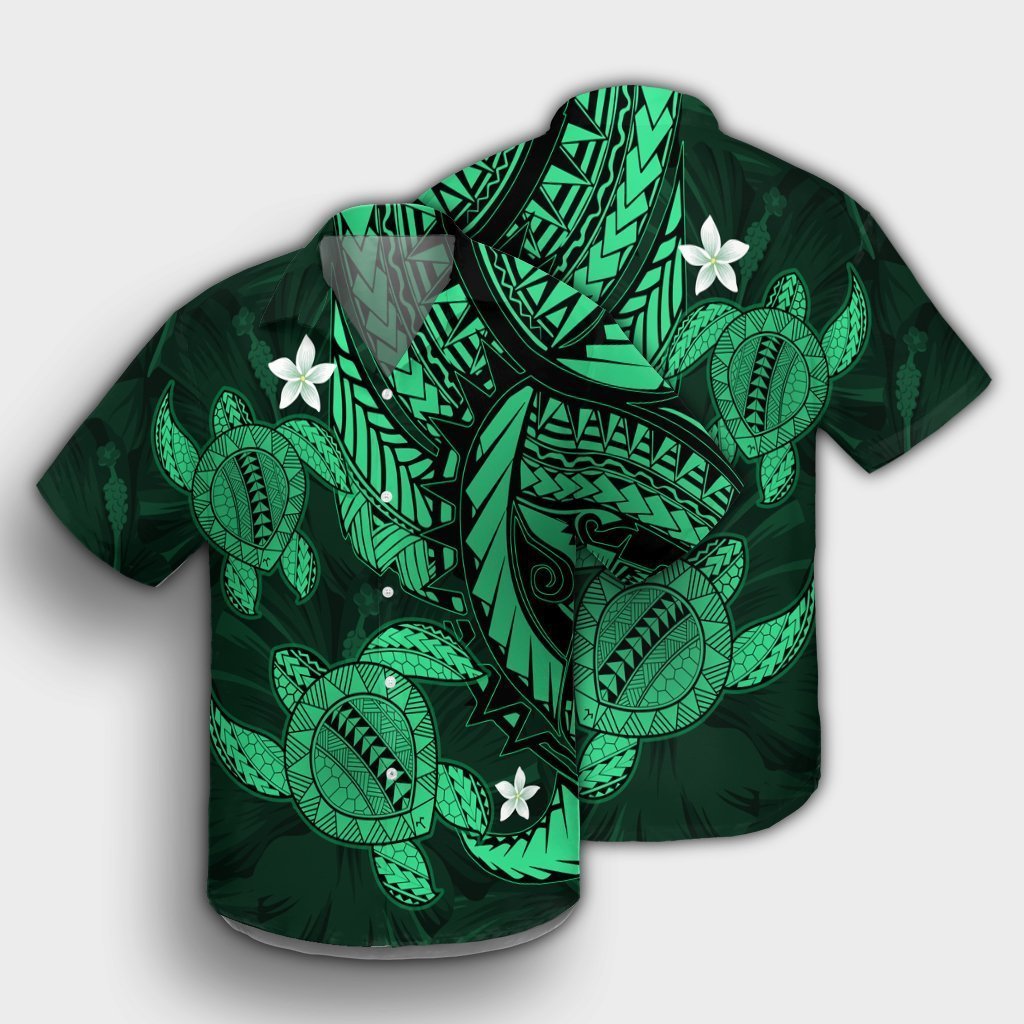 Hawaii Polynesian Turtle Hibiscus Hawaiian Shirt - Green - AH