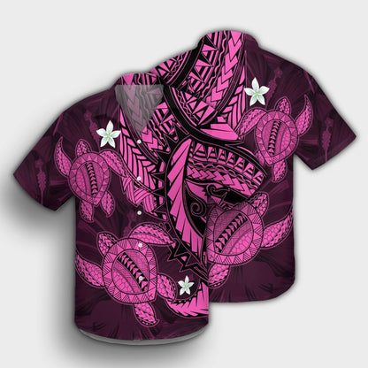 Hawaii Polynesian Turtle Hibiscus Hawaiian Shirt - Pink - AH