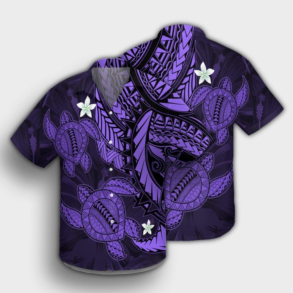 Hawaii Polynesian Turtle Hibiscus Hawaiian Shirt - Purple - AH