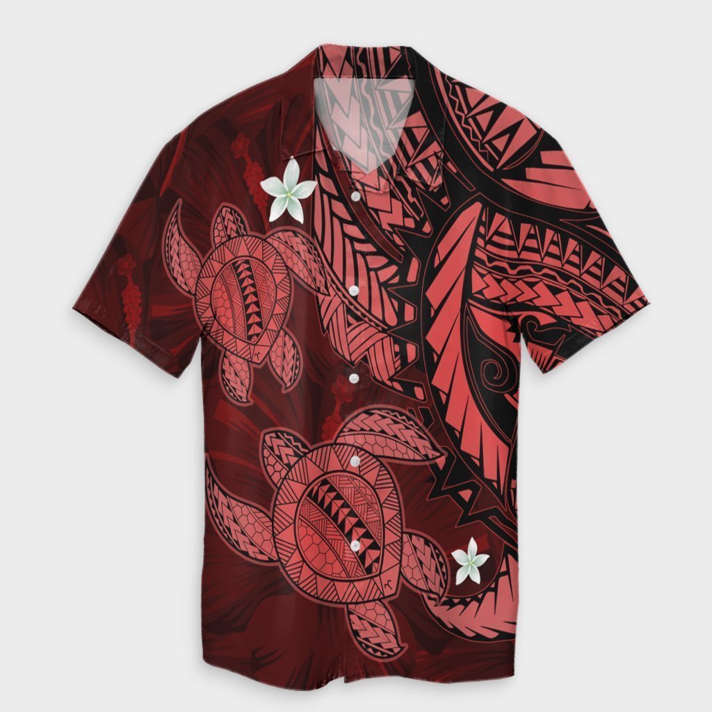 Hawaii Polynesian Turtle Hibiscus Hawaiian Shirt - Red - AH