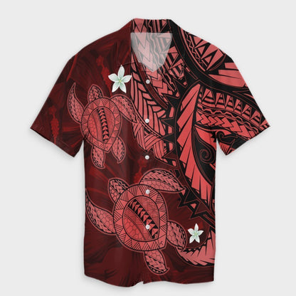 Hawaii Polynesian Turtle Hibiscus Hawaiian Shirt - Red - AH