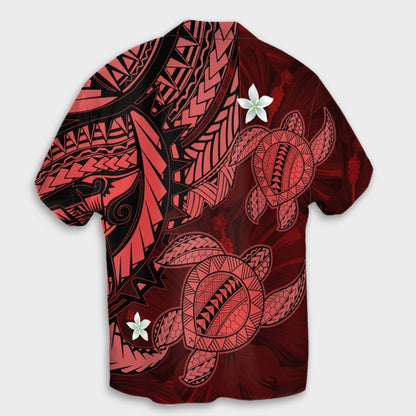 Hawaii Polynesian Turtle Hibiscus Hawaiian Shirt - Red - AH