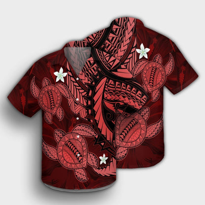 Hawaii Polynesian Turtle Hibiscus Hawaiian Shirt - Red - AH