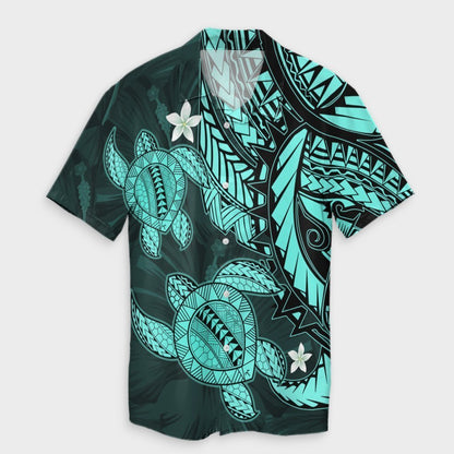 Hawaii Polynesian Turtle Hibiscus Hawaiian Shirt - Turquoise - AH