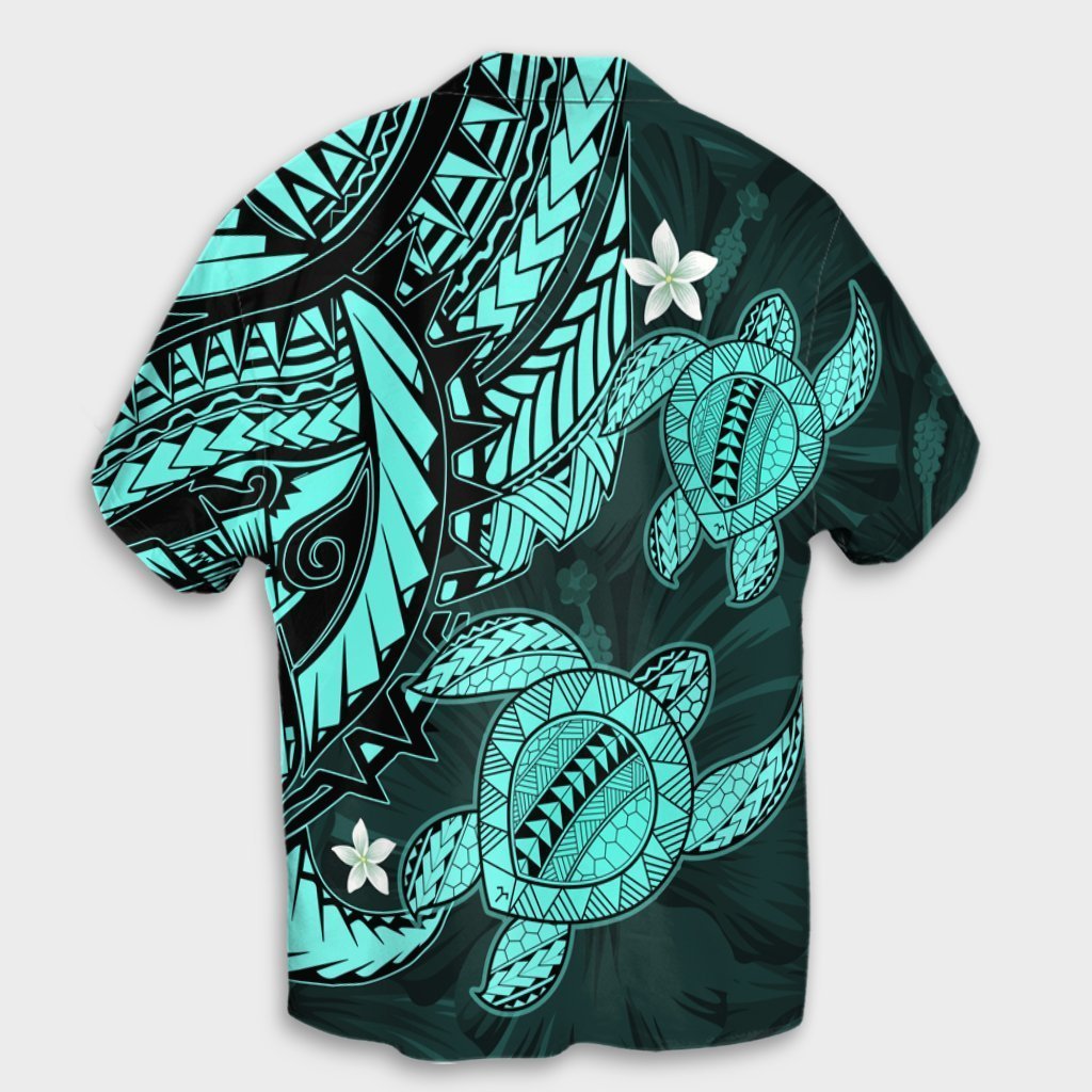 Hawaii Polynesian Turtle Hibiscus Hawaiian Shirt - Turquoise - AH