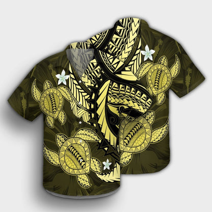 Hawaii Polynesian Turtle Hibiscus Hawaiian Shirt - Yelow - AH