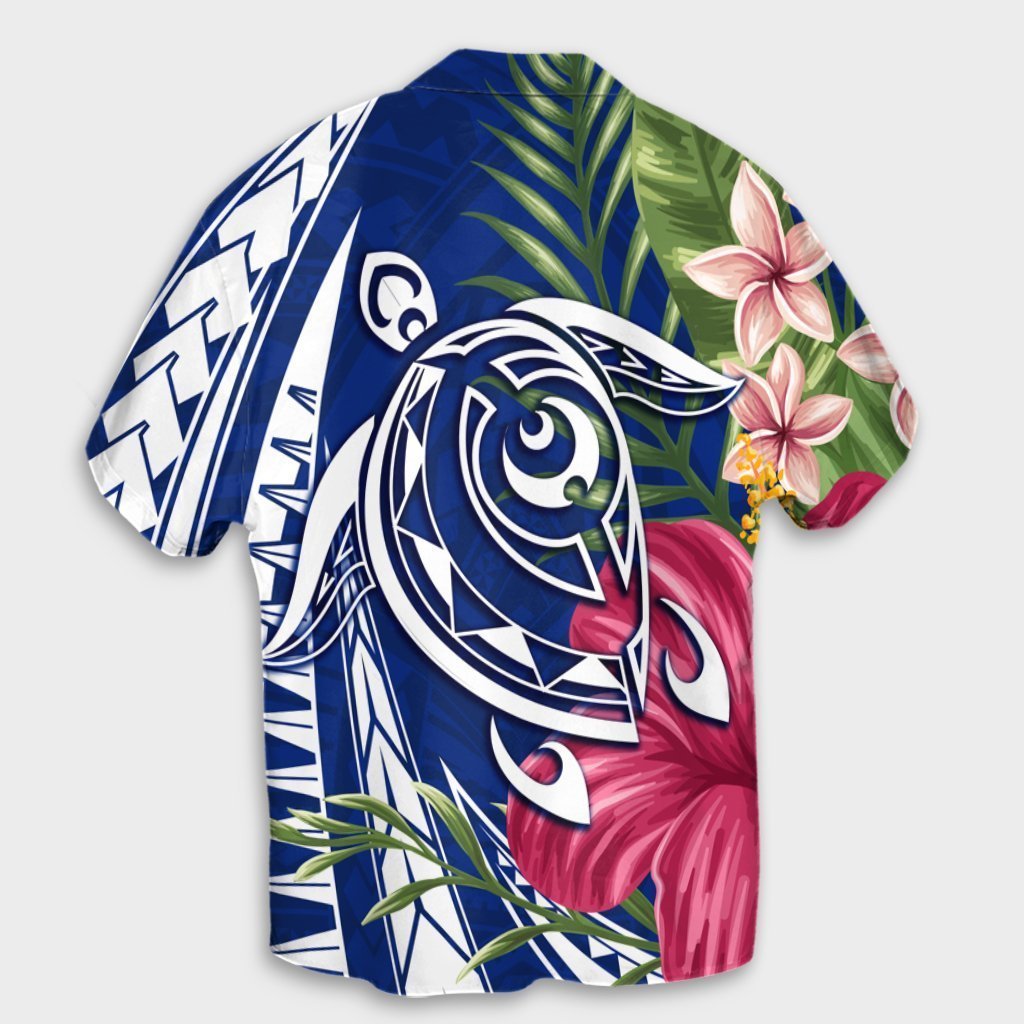 Hawaii Polynesian Turtle Tropical Hibiscus Plumeria Hawaiian Shirt - Blue - AH