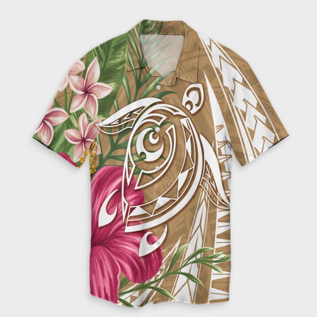 Hawaii Polynesian Turtle Tropical Hibiscus Plumeria Hawaiian Shirt - Gold - AH