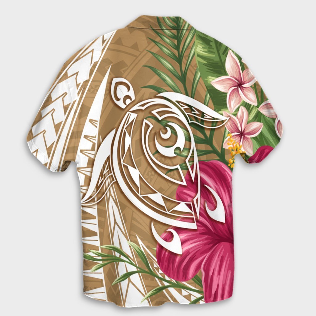 Hawaii Polynesian Turtle Tropical Hibiscus Plumeria Hawaiian Shirt - Gold - AH