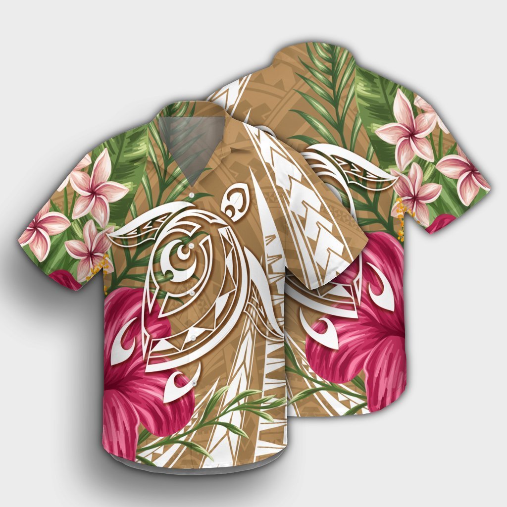 Hawaii Polynesian Turtle Tropical Hibiscus Plumeria Hawaiian Shirt - Gold - AH