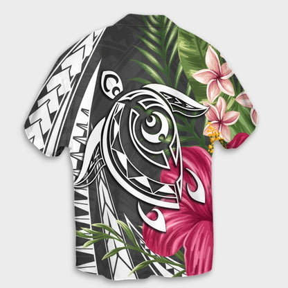 Hawaii Polynesian Turtle Tropical Hibiscus Plumeria Hawaiian Shirt - Gray - AH