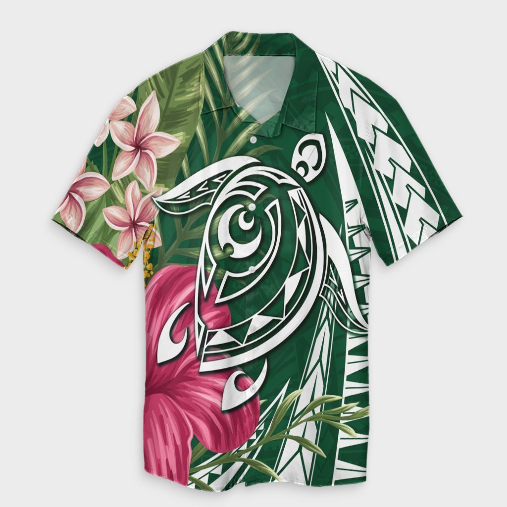 Hawaii Polynesian Turtle Tropical Hibiscus Plumeria Hawaiian Shirt - Green - AH