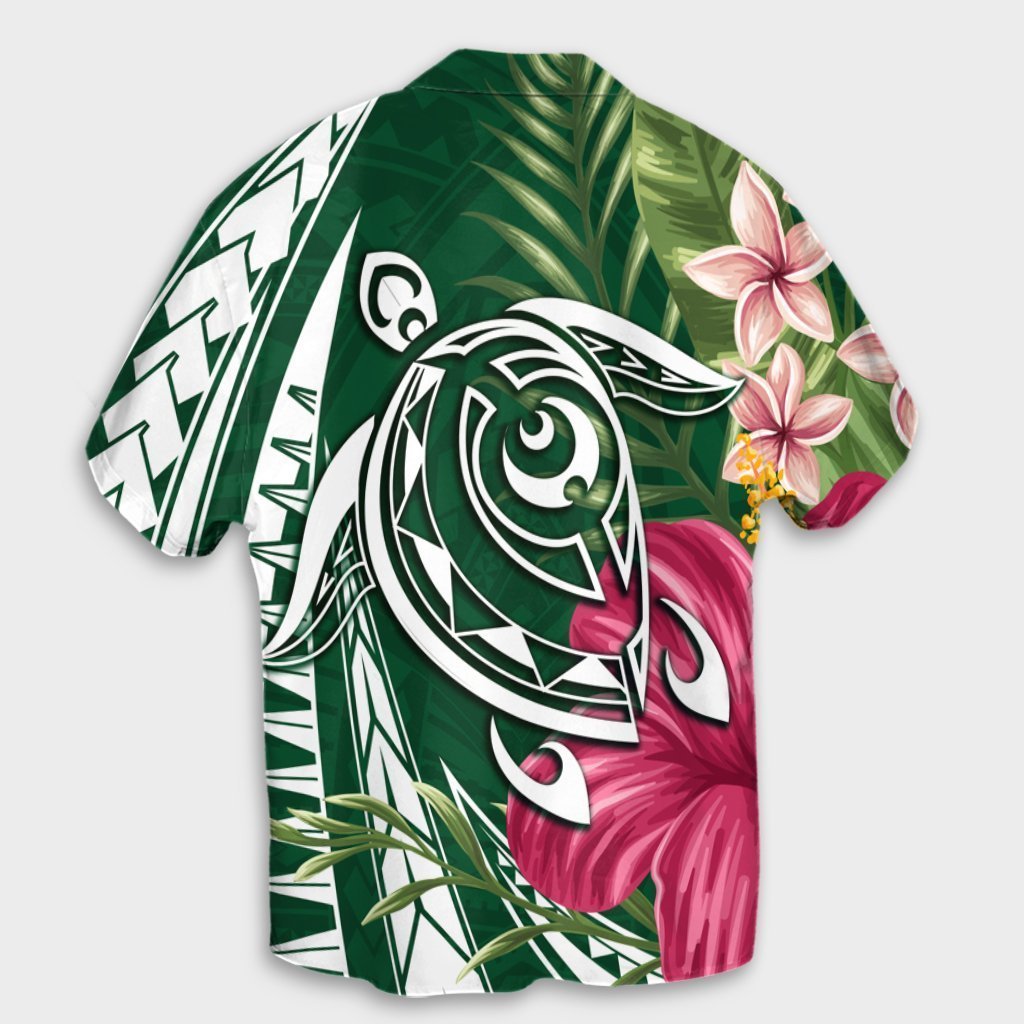 Hawaii Polynesian Turtle Tropical Hibiscus Plumeria Hawaiian Shirt - Green - AH