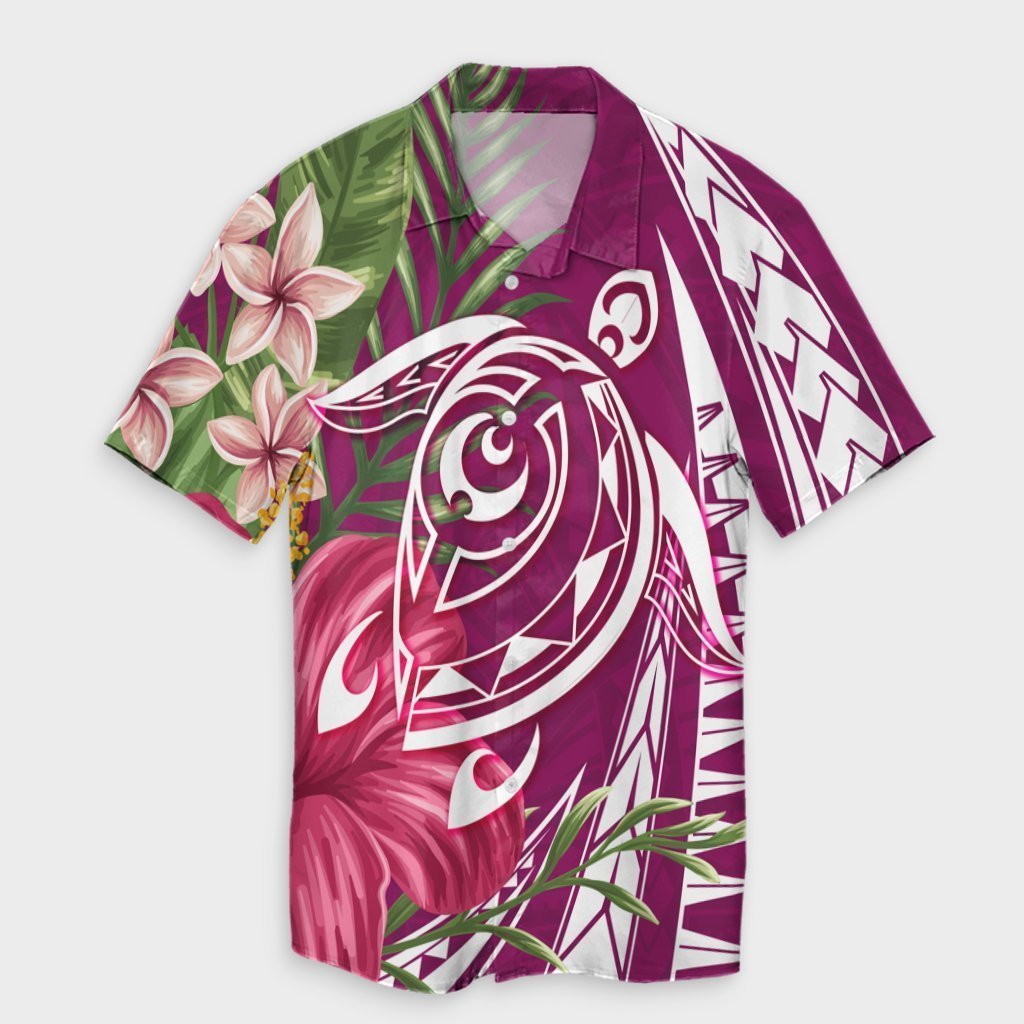 Hawaii Polynesian Turtle Tropical Hibiscus Plumeria Hawaiian Shirt - Pink - AH