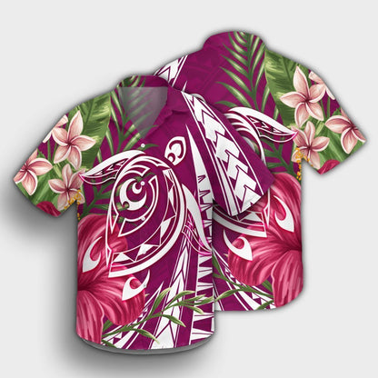 Hawaii Polynesian Turtle Tropical Hibiscus Plumeria Hawaiian Shirt - Pink - AH