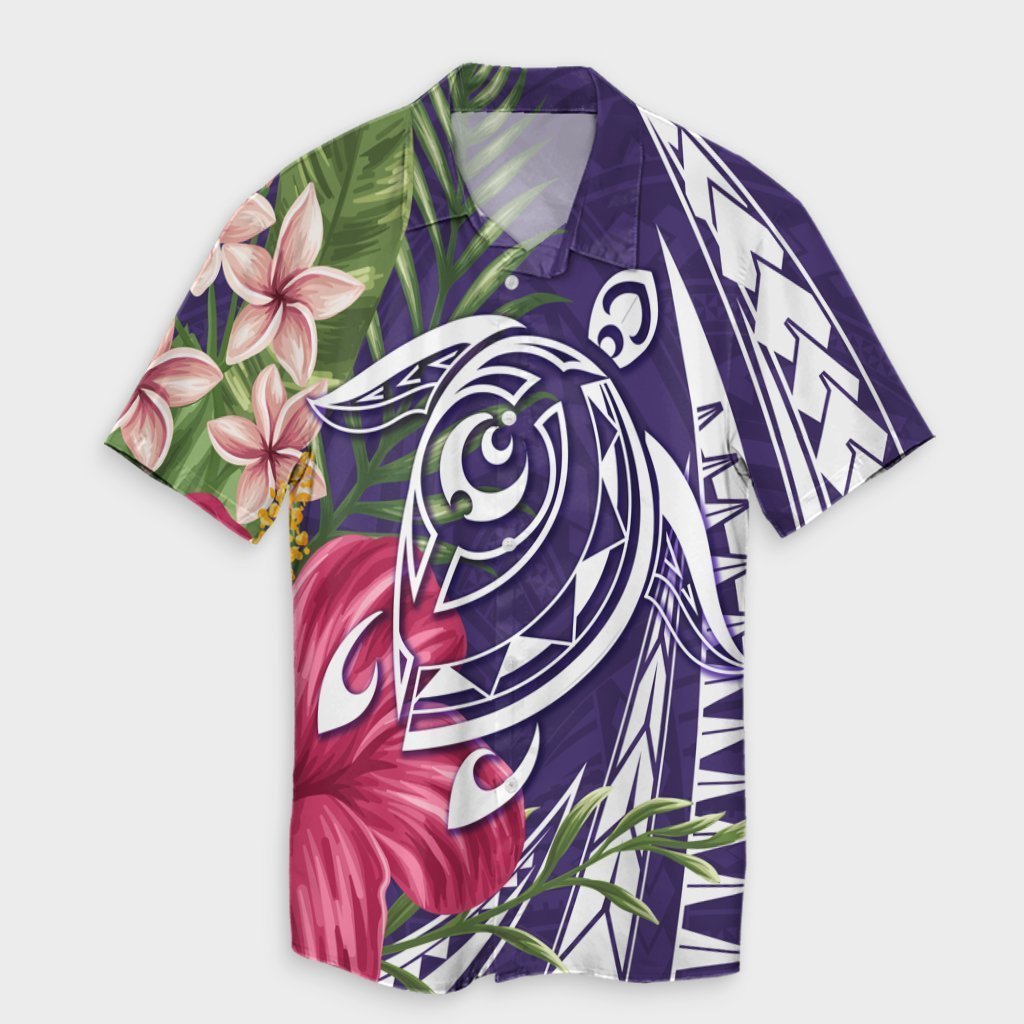 Hawaii Polynesian Turtle Tropical Hibiscus Plumeria Hawaiian Shirt - Purple - AH